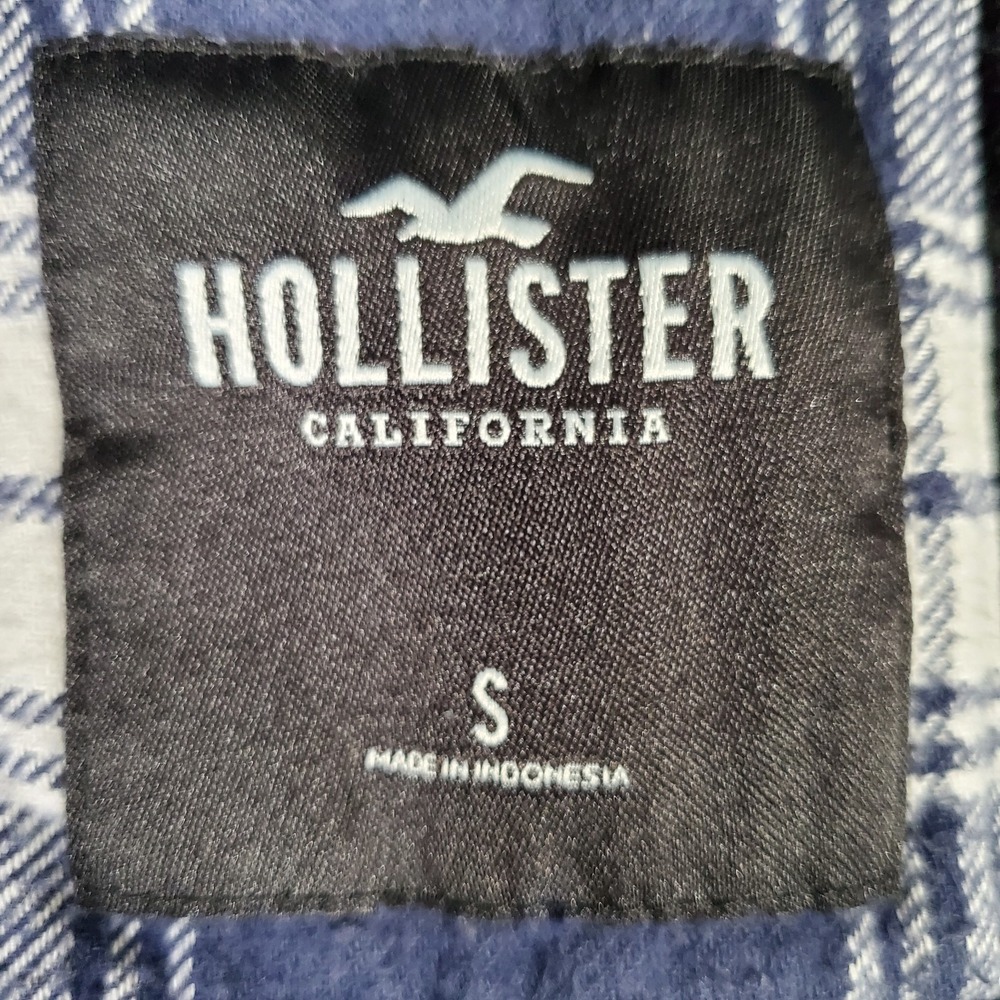 Hollister Shacket Mens S Blue Plaid Hooded Stitched Sherpa Lined Snap Grunge Y2K - Picture 9 of 11